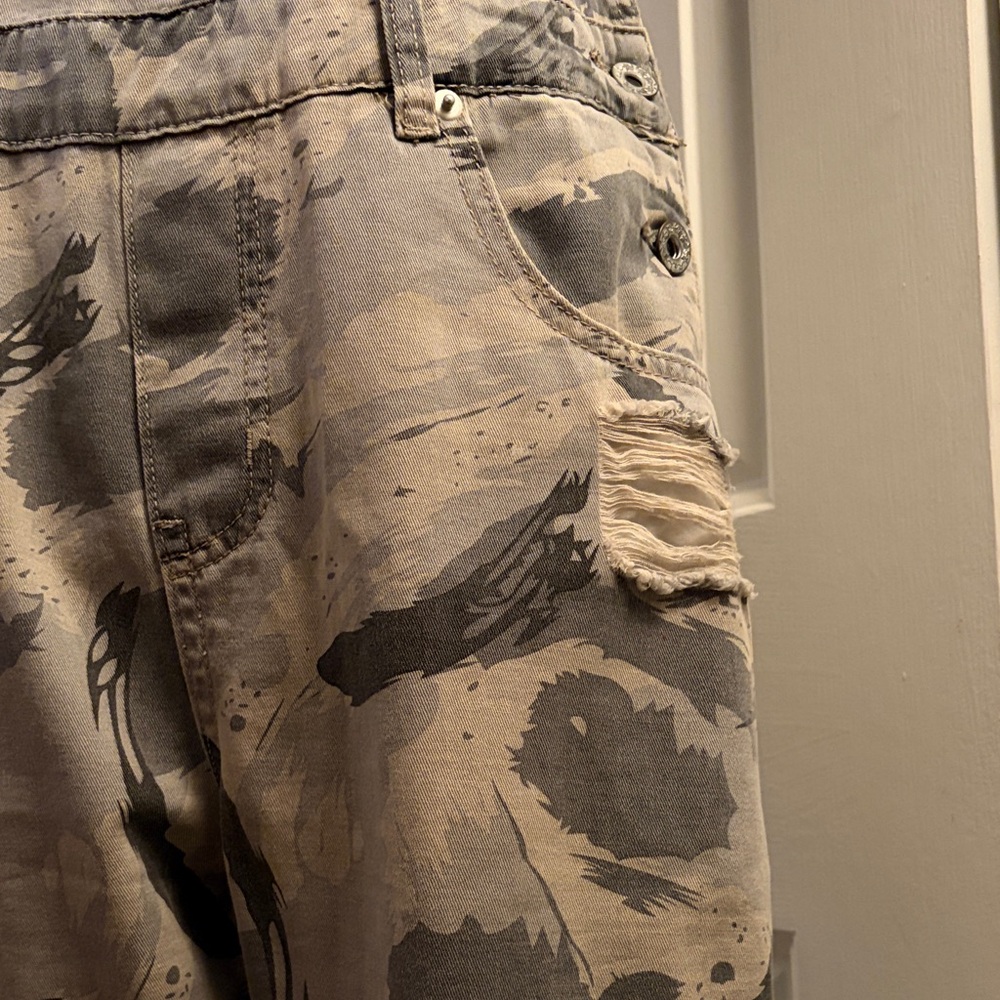 POL Camo Patchwork Overalls Distressed Denim - image 5